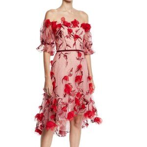 Marchesa Notte Floral Appliqué Off-the-Shoulder Dress – Size 4